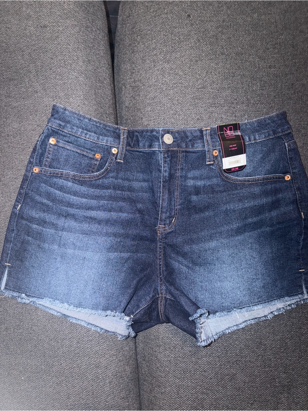No Boundaries Dark Blue Denim Frayed Hem Jean Shorts